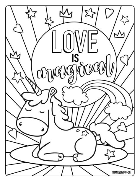 A Coloring Page With The Words Love Is Magic And An Image Of A Unicorn