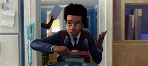 Spider Man Into The Spider Verse Clips Miles Morales Tries To Strut To School