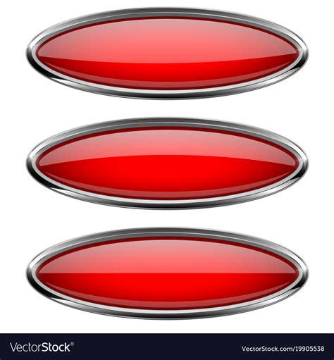 Oval Red Buttons With Bold Chrome Frame 3d Shiny Vector Image
