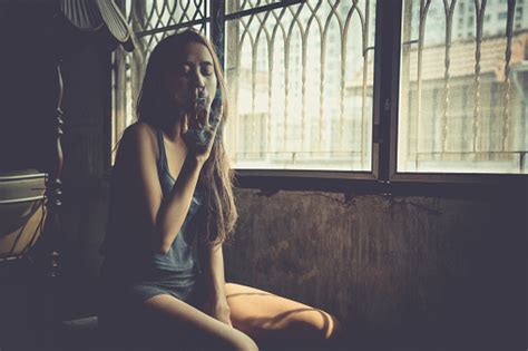 Young Woman Vaping Blowing Cloud Of Smoke Nicotine Addiction Toxic
