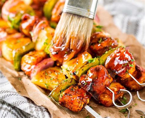 Beef kabobs pair juicy chunks of marinated beef with aromatic vegetables, which are threaded on a stick for easy grilling and serving. Grilled BBQ Chicken Kabobs (perfect for summer!) - The ...