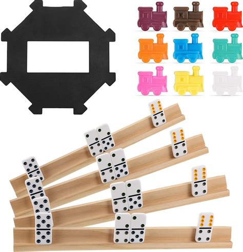 Hanaive Mexican Train Domino Wooden Domino Racks Set
