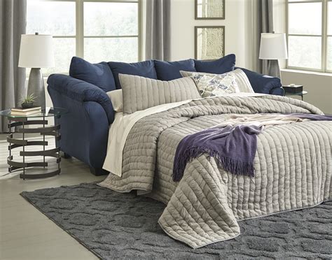 The remarkable inline collection will transform any living space into a bedroom or hide a guest room in plain sight. Majik | Darcy Blue Full Size Sleeper Sofa | Rent To Own ...