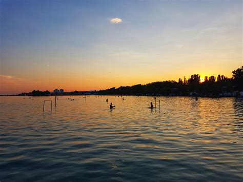 Sunset Over Balaton Lake In Balatonfüred Hungary Europe