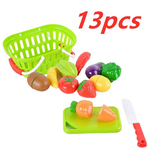 13 Fruit Vegetable Food Cutting Set Reusable Role Play Pretend Kitchen