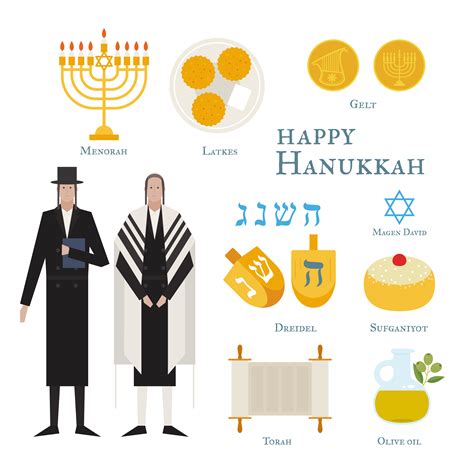 Traditional Food And Symbols Of Jewish Holiday Hanukkah 666891 Vector