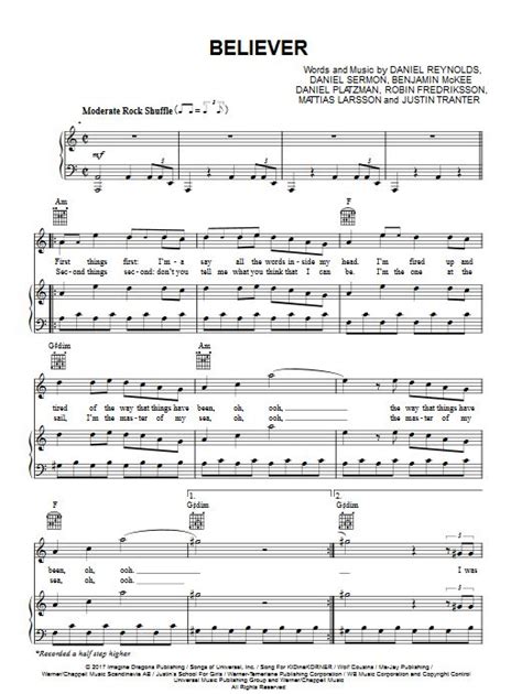 Imagine Dragons Believer Sheet Music Spartiti Musicali