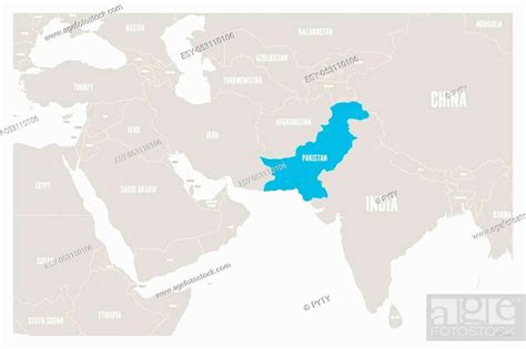 Pakistan Blue Marked In Political Map Of South Asia And Middle East