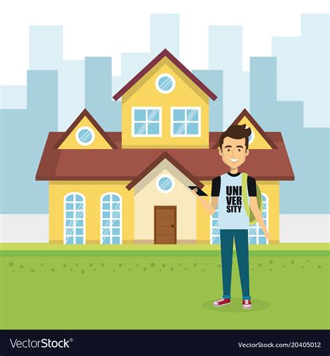 Young Man Outside House Royalty Free Vector Image
