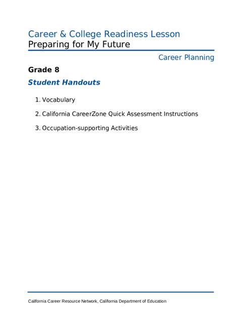California Careerzone Quick Assessment Instructions Doc Template Pdffiller
