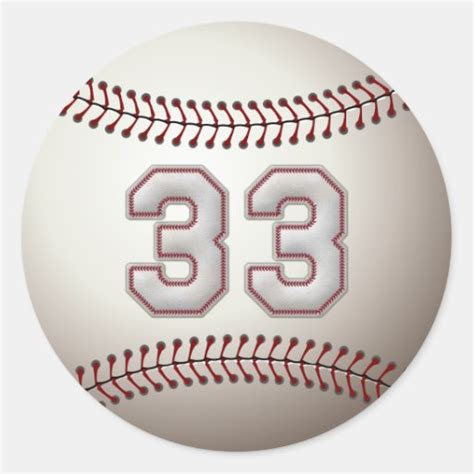 Player Number 33 Cool Baseball Stitches Round Sticker