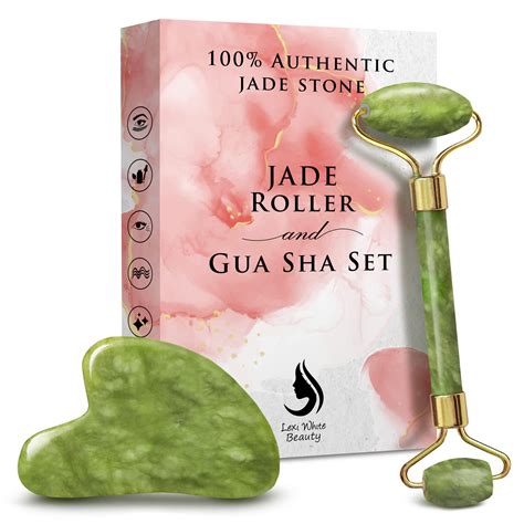 Buy Jade Roller And Gua Sha Set For Face 100 Authentic Natural Jade Gua Sha 2 In 1 Face