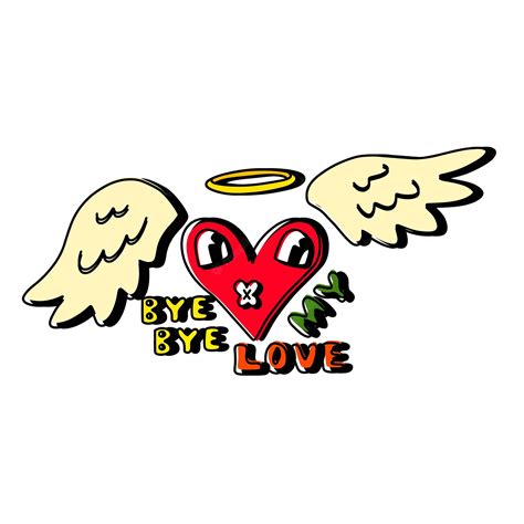 Premium Vector | Angel heart illustration bye bye my love lettering