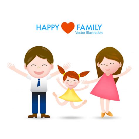 Dibujos Animados Feliz Familia Padre Madre E Hija Con