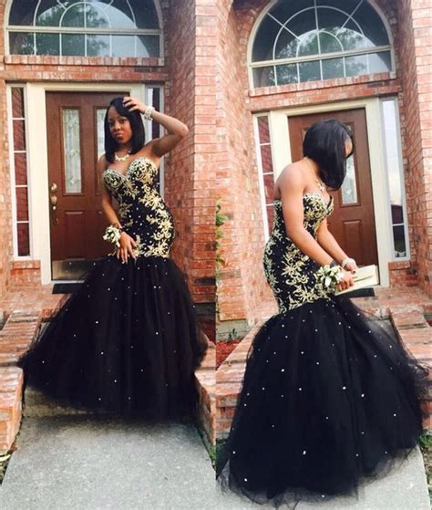 sexy black and gold prom dresses 2017 mermaid long sparkly appliques beaded prom dresses black