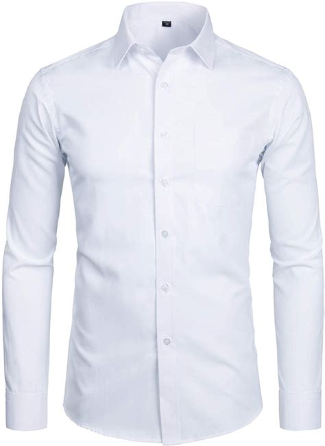 Zeroyaa Mens Long Sleeve Dress Shirt Solid Slim Fit Casual White