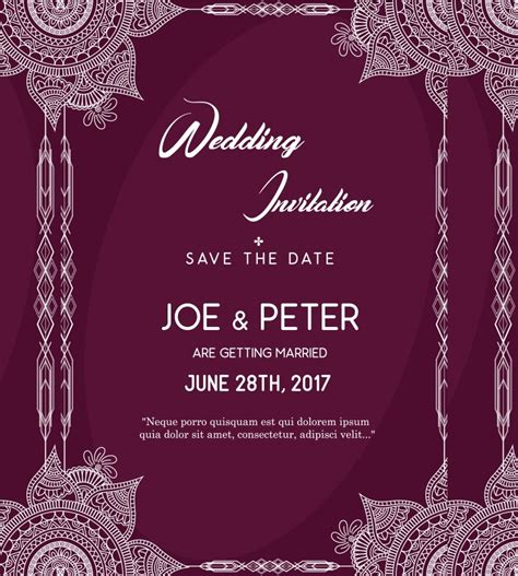 Purple Wedding Invitation In Vector