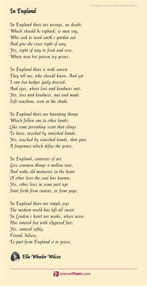 In England Poem by Ella Wheeler Wilcox