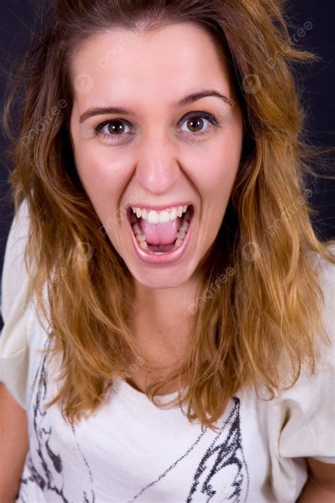 An Young Crazy Woman Close Up Portrait Photo Background And Picture For