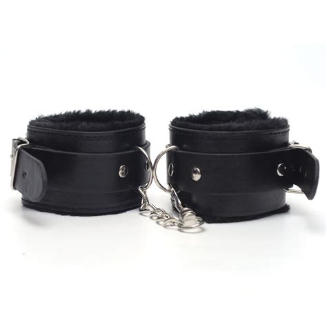 maxpremier tm furry comfortable black pu leather handcuffs restraints bondage tools