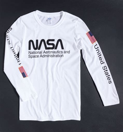 White Nasa Long Sleeve T Shirt With Sleeve Print