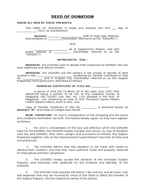 Deed Of Donation Format Deed Law And Economics