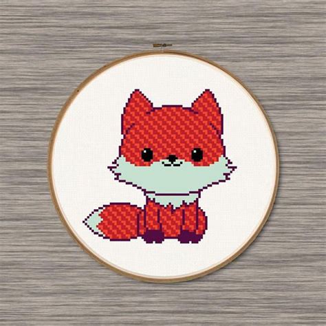 Cute Fox Pdf Cross Stitch Pattern Red Orange Purple Pale Green