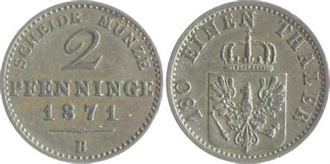 Brandenburg In Den Marken Preussen 2 Pfennige 1871 B Wilhelm I 1861