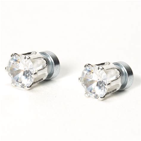 Silver Cubic Zirconia 6mm Round Magnetic Stud Earrings Claires