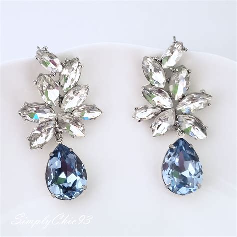 Sapphire Light Blue Statement Earrings Large Crystal Etsy Blue Earrings Wedding Blue