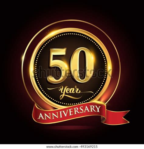 Celebrating 50th Anniversary Template Logo Golden Stock Vector Royalty