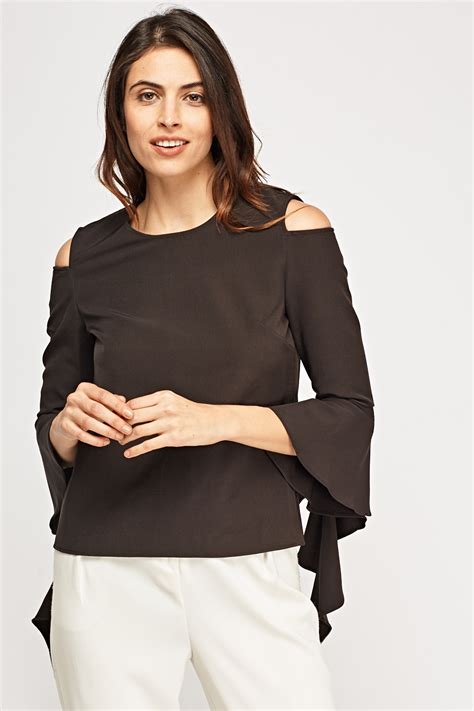 Cut Out Shoulder Flared Sleeve Top Black Or Pink Just 2