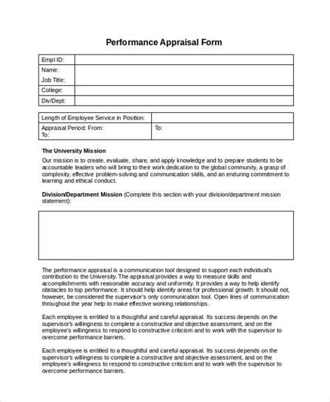 sample employee appraisal forms   ms word
