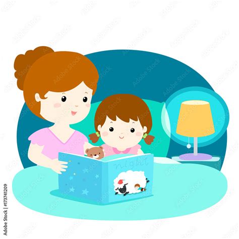 a vector illustration of a mother reading a bedtime story to her daughter stock vector adobe