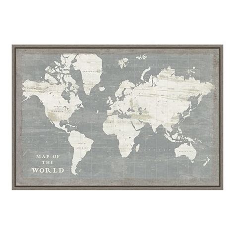 Amanti Art Slate World Map Framed Canvas Print