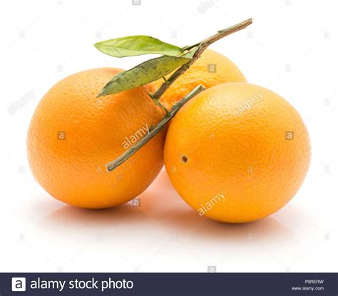 Three Oranges With Green Leaf Isolated On White Background Whole Fresh