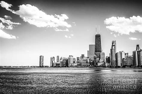 Chicago Lakefront Skyline Black And White Picture
