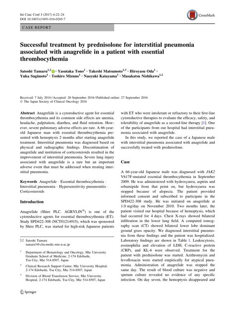 Pdf Successful Treatment By Prednisolone For Interstitial Pneumonia