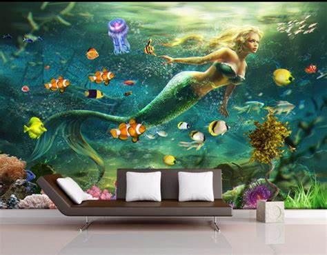 Custom Mural Photo 3d Wall Paper Picture Dream Undersea Mermaid Living