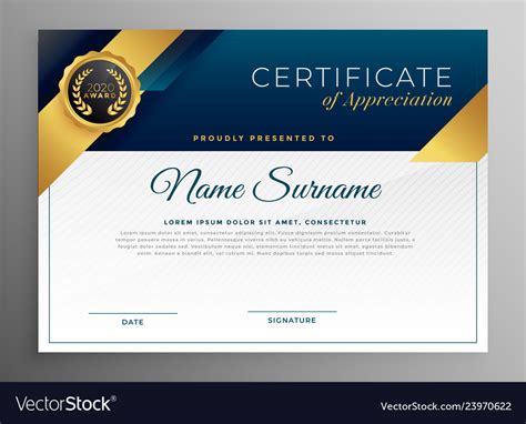 Elegant Blue And Gold Certificate Template Design Vector Image