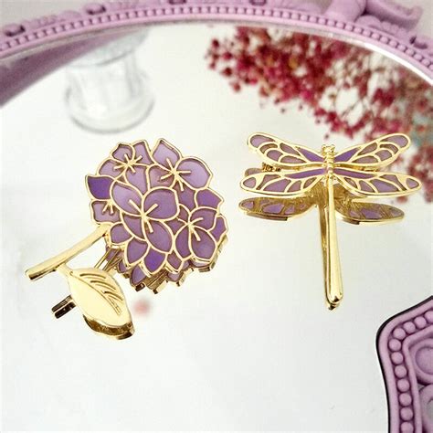 1pcsbag Insect Lilac Enamel Pins Flower Dragonfly Brooches Lapel Pin