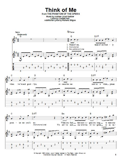 Think Of Me Sheet Music Direct