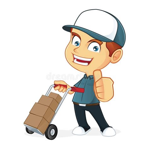 Delivery Man Holding Trolley Stock Vector Illustration Of Package