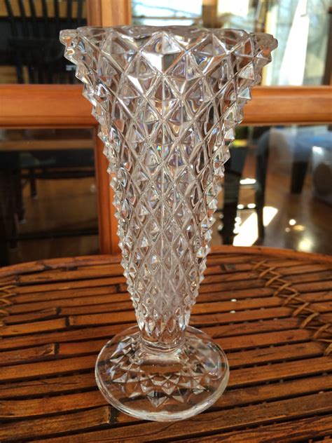 Reserved For Herbert Vintage Diamond Cut Crystal Vase