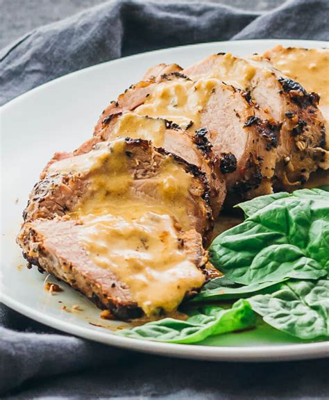 The tenderloin gets a nice crusty brown exterior, which adds delicious flavor and texture to an otherwise lean cut. Roasted pork tenderloin with creamy mustard sauce - savory ...