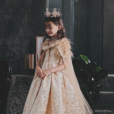 Royal Gold Princess Dress Embroidery Flower Girl Dresses For Wedding