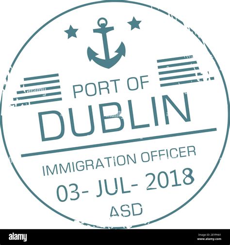 Port Of Dublin Immigration Officer Visa Stamp Isolated Round Sign With
