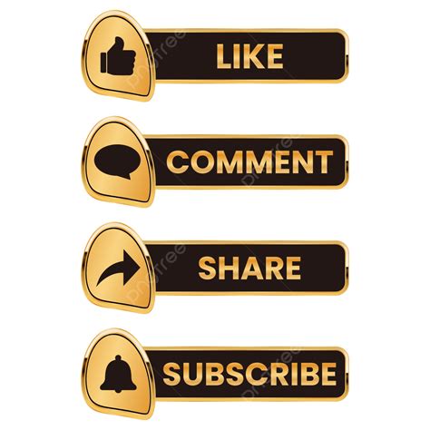 Youtube Golden Like Comment Share And Subscribe Button Text Box Set