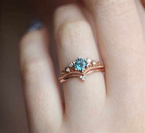 Rose Gold Sapphire Engagement Ring With Round Sapphire And Etsy