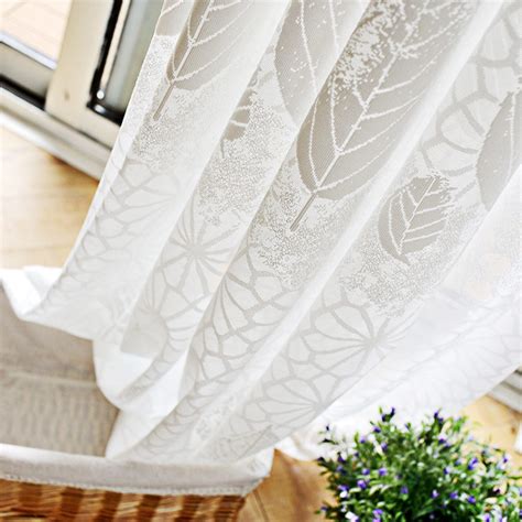 Net Curtain Autumn Days White Geometric Lines And Leaf Design Voile